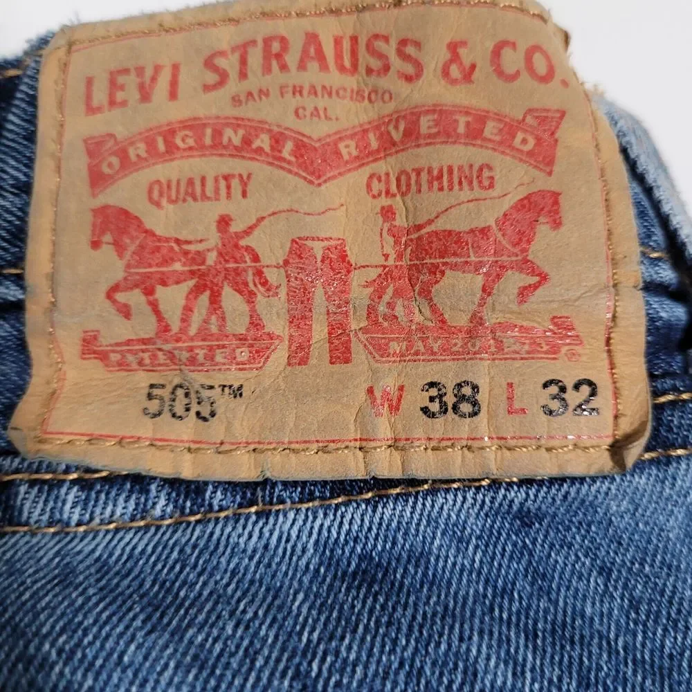 Men's Levis 505 Jeans 38x32 (36x32) Dark‎ Wash Straight Leg Regular Fit Red Tab